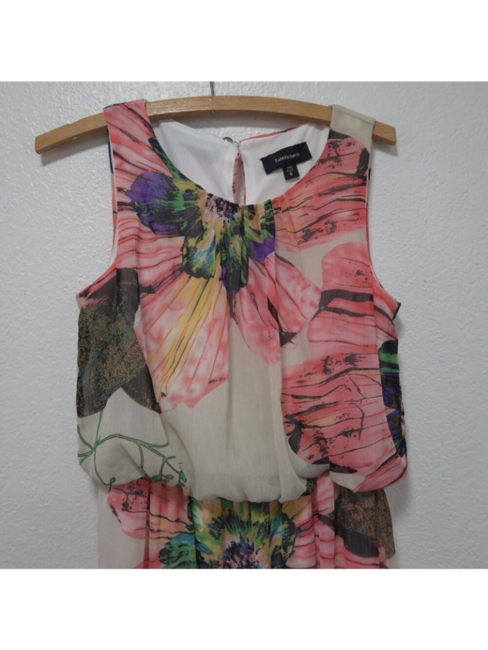 R&M Richards Women Beige Colorful Floral Maxi Elastic Waistband Dress Size 6 - Picture 3 of 15